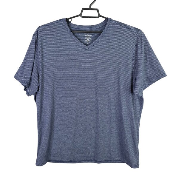 Mens 01.Algo Blue Gray Striped T Shirt V Neck Short Sleeve Polyester Stretch XXL - Picture 1 of 7